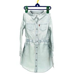 NEW Levi's Girls Chambray Shirt Dress Long Sleeve Light Blue Sz 5 Small 4 - 5yrs